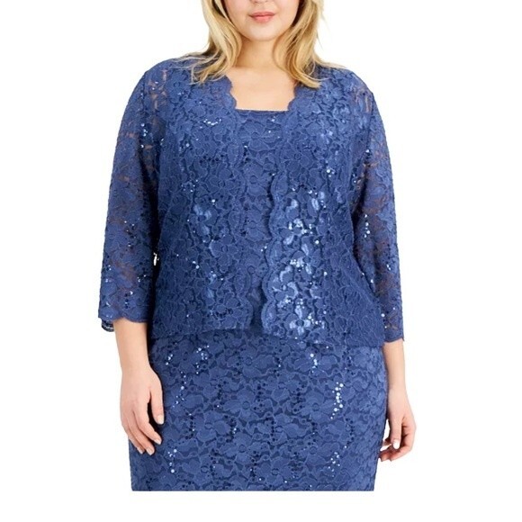 SL Fashions Sequin Lace Jacket blue Navy Formal Wedding Sparkle Matron of Honor - Picture 4 of 4